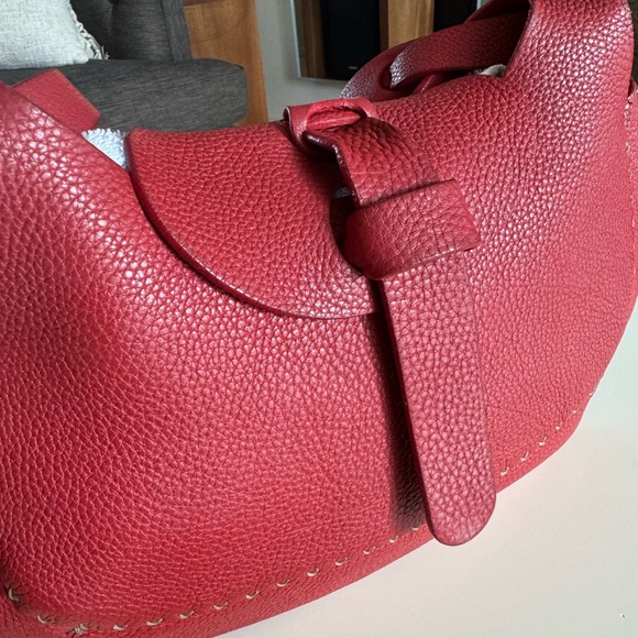 FENDI Rare Authentic Vintage Selleria Red Stitch Leather Bag Shoulder - Picture 12 of 15